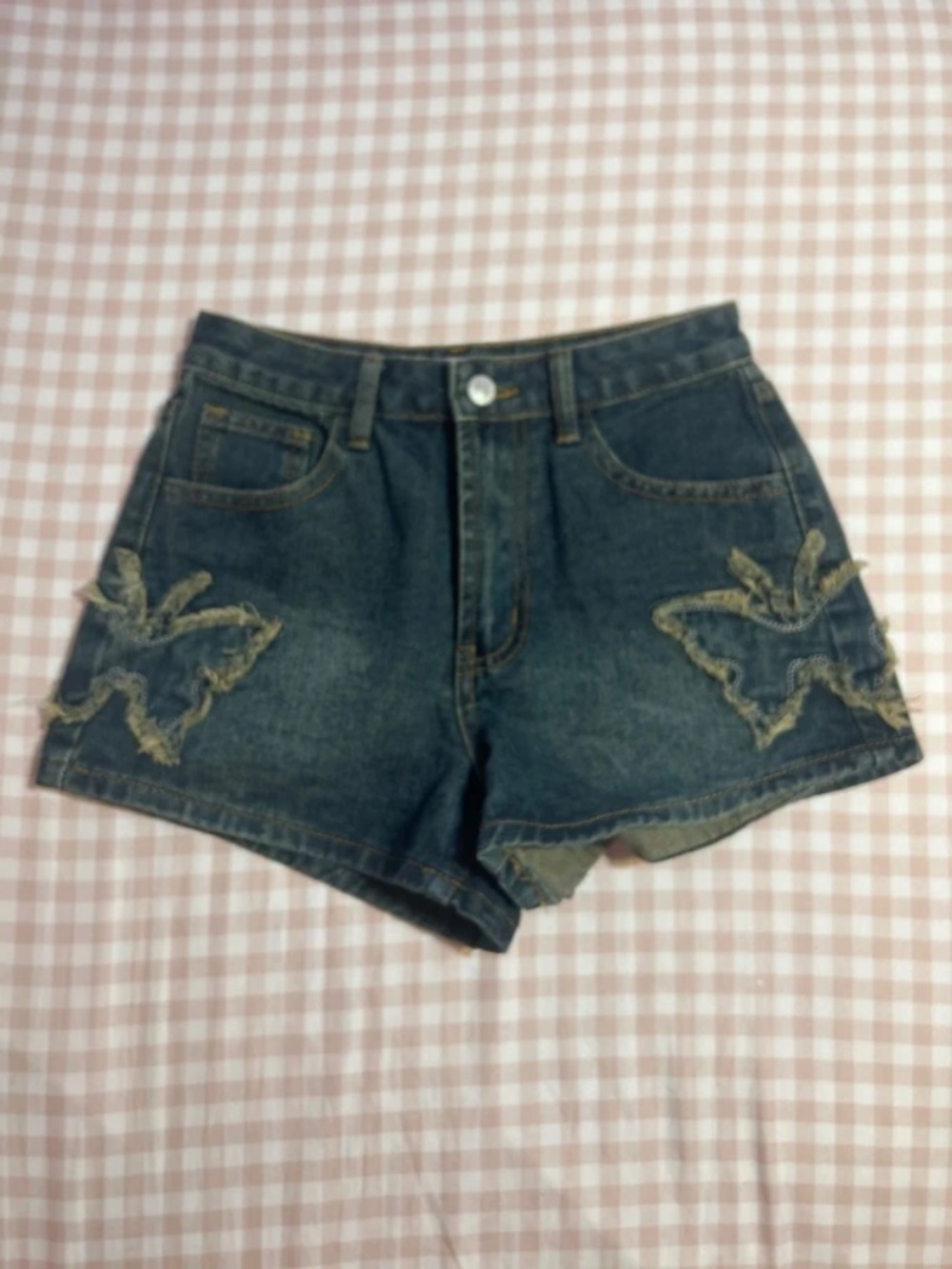 NEW Discontinued Forever 21 Y2K Dark Wash Denim Butterfly Applique Shorts Sz. 24